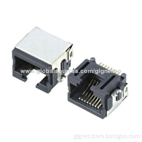 RJ45 1*1 Port Connectors with Shielding, Without LED, SMT Type, 150V Rated Voltage